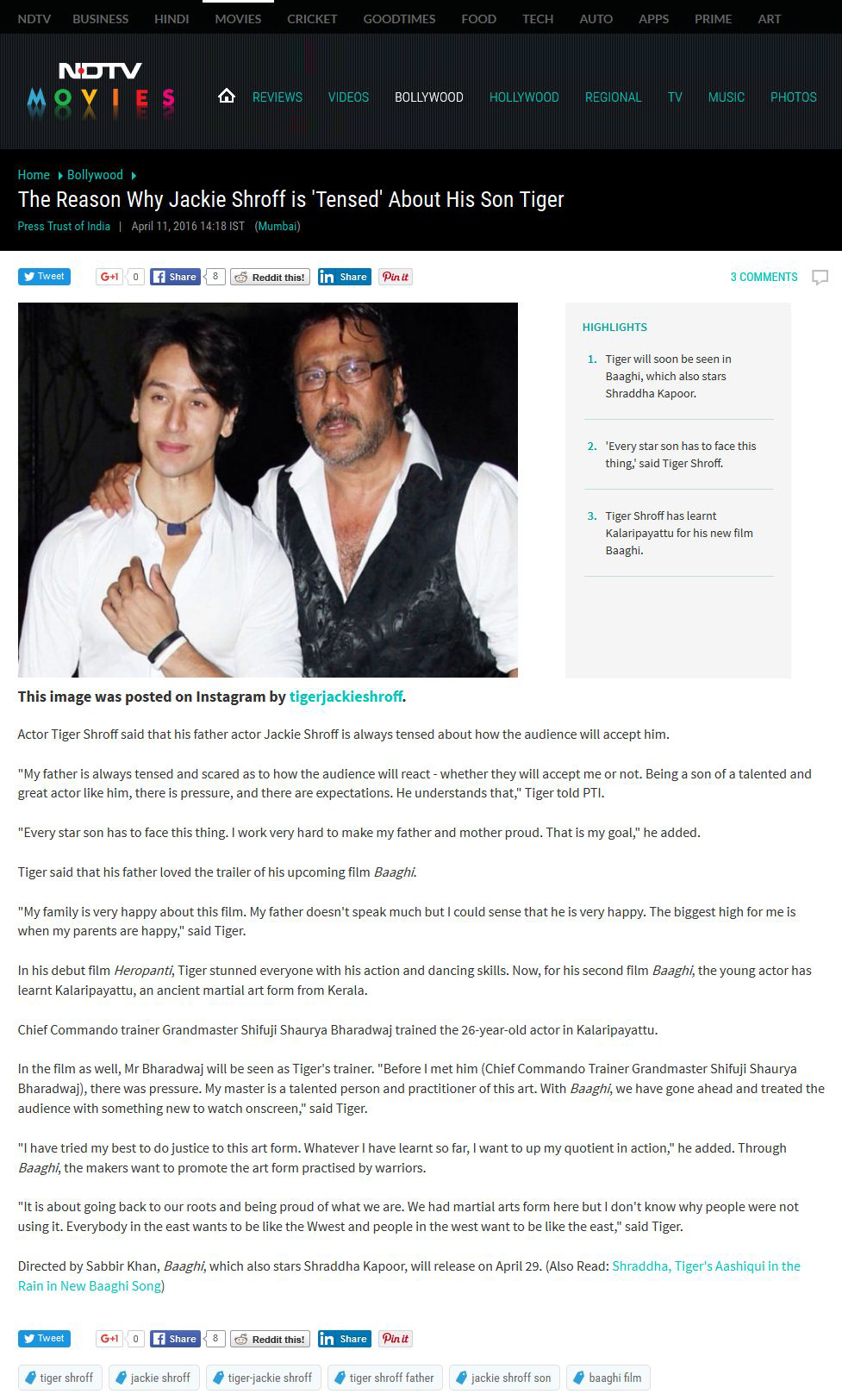 The Reason Why Jackie Shroff is Tensed About His Son Tiger